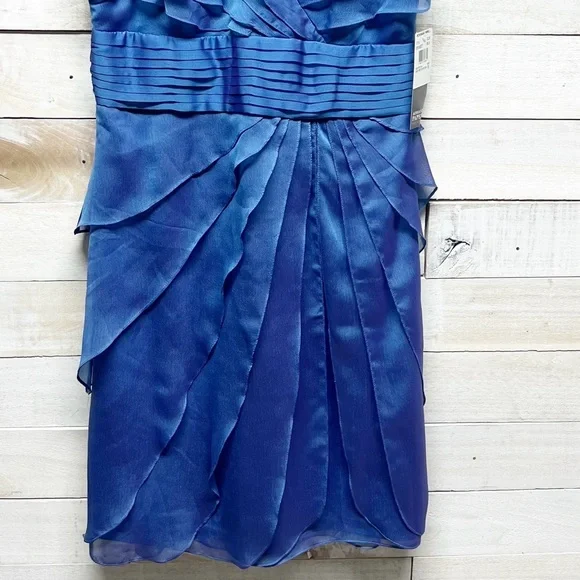 Adrianna Papell Dress Womens 8P Blue Tiered Layered Sleeveless V Neck Cocktail - Picture 3 of 13